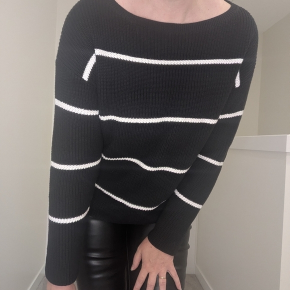 Talbot's Classic Black & White Pima Cotton Striped Sweater Size Large NWT - Picture 6 of 9